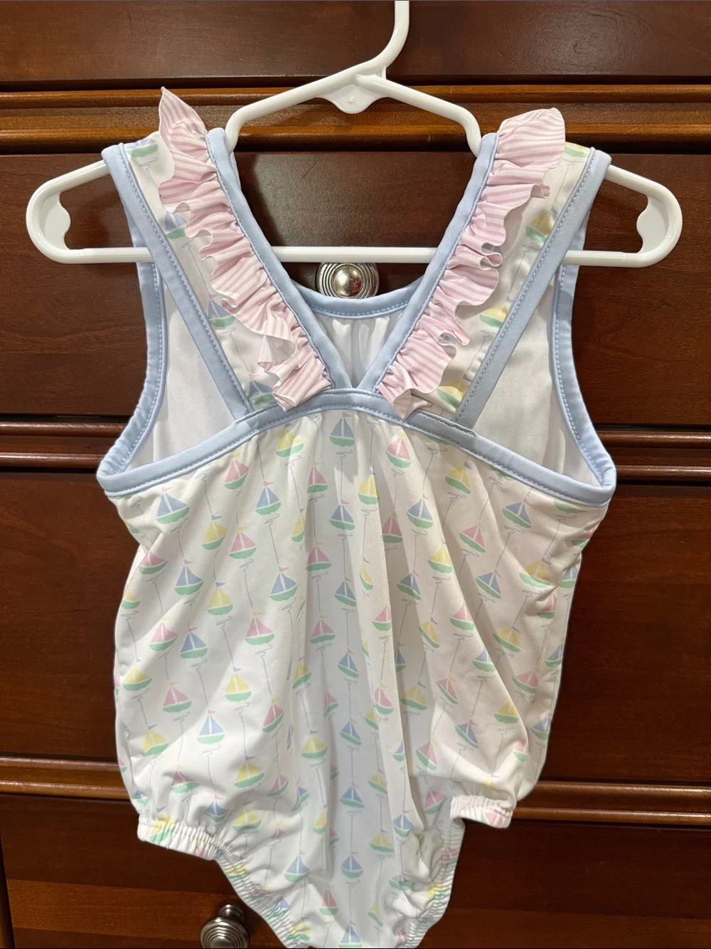 Girls' Pastel Sailboat Ruffle One-Piece Swimsuit - Pink & Light Blue